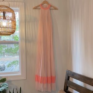 Ted Baker Peachy Silk Pleated High-Neck Flowing Gown